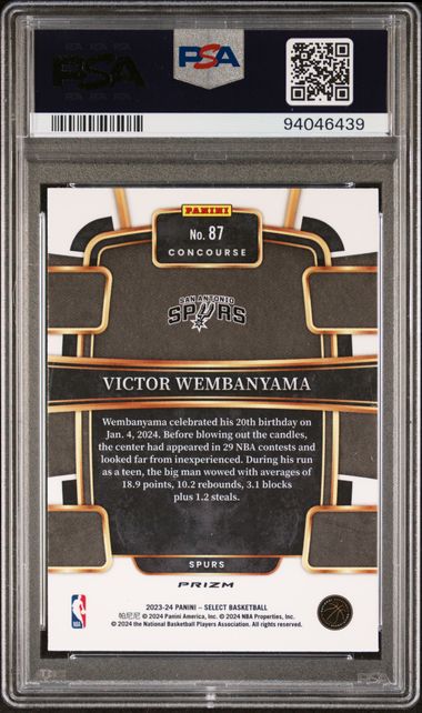 Victor Wembanyama 2023 Panini Select Tri-Color Prizm PSA 9