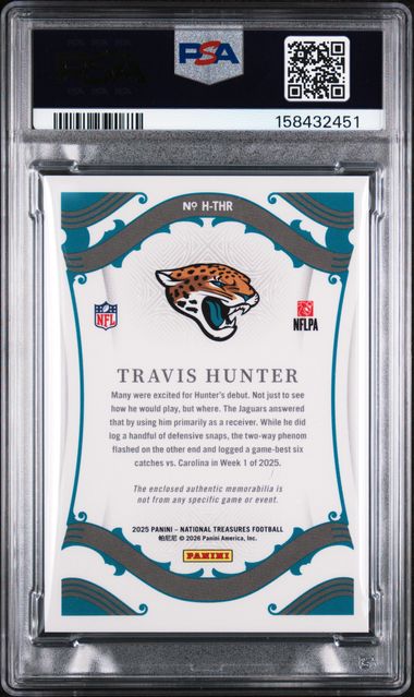 Travis Hunter 2025 Panini National Treasures Heirlooms relic gold RC #'d 06/10 PSA 9