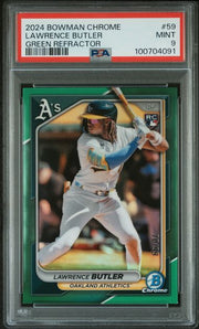 Lawrence Butler 2024 Bowman Chrome Green Refractor RC #'d 70/99 PSA 9