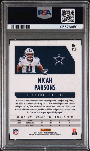 Micah Parsons 2021 Panini Phoenix Fire Burst PSA 9