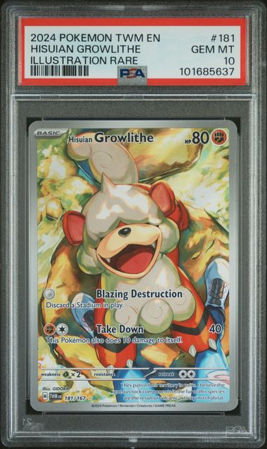 2024 Pokemon Twm EN-Twilight Masquerade Hisuian Growlithe Illustration Rare 181 PSA 10