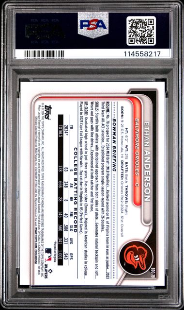 Ethan Anderson 2024 1st Bowman Draft Sapphire orange #'d 15/25 PSA 10