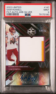Sam Howell 2022 Panini Limited Rookie Patch Auto Jumbo Silver #'d 60/75 PSA 9
