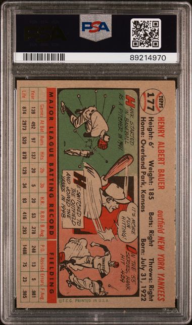 Hank Bauer 1956 Topps Gray Back #177 PSA 6