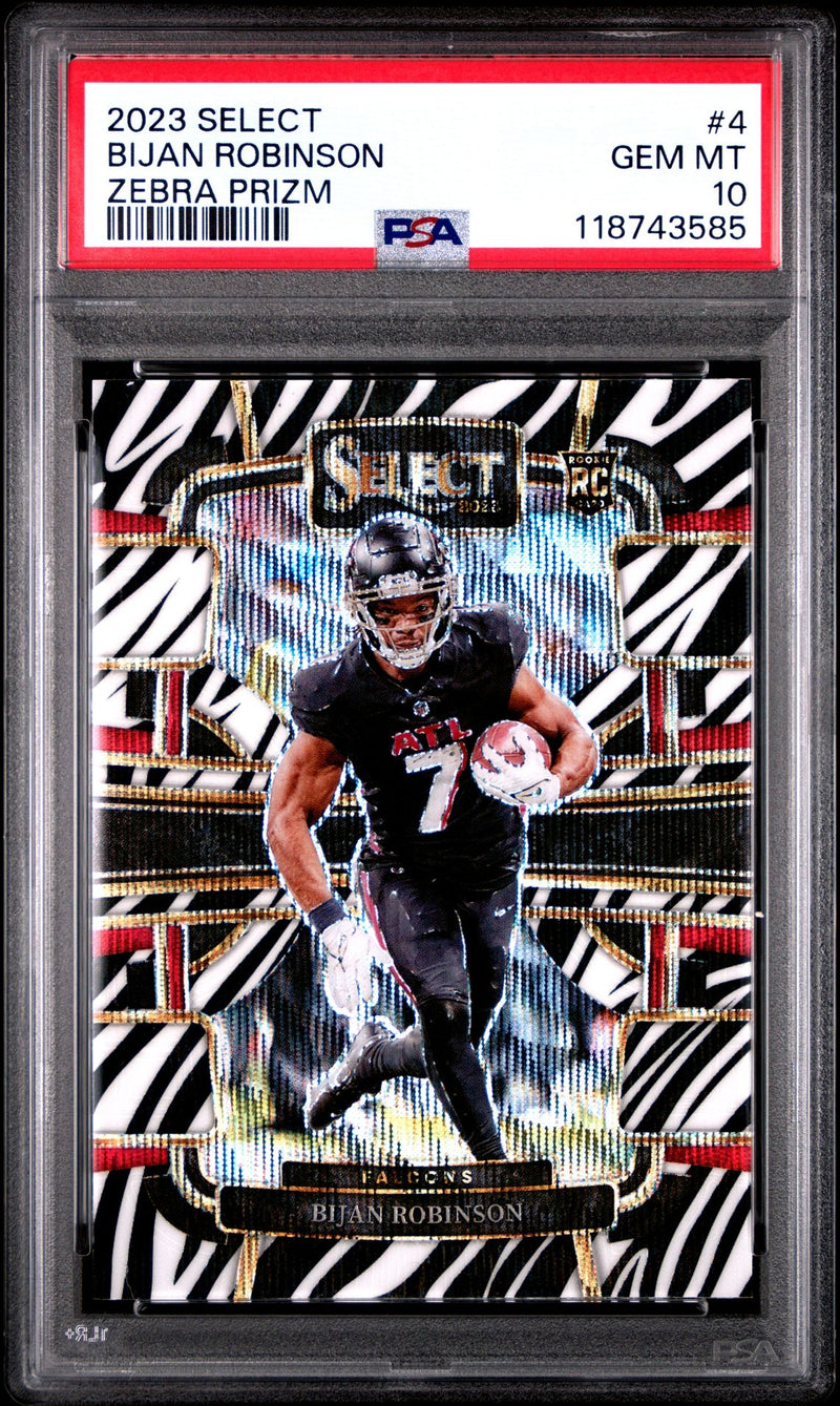 Bijan Robinson 2023 Panini Select Concourse Zebra Prizm Rookie SSP PSA 10