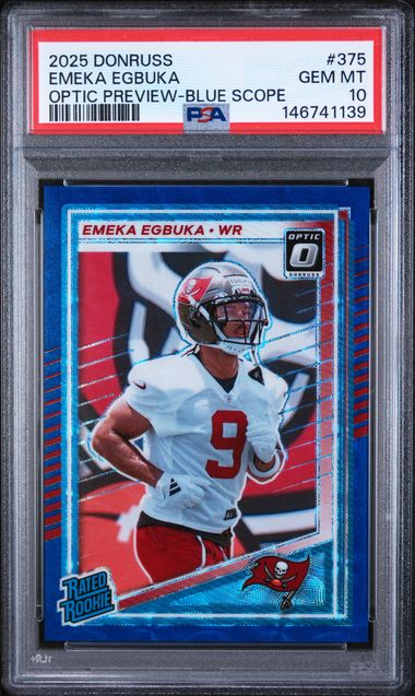 Emeka Egbuka 2025 Panini Donruss Optic Preview Blue Scope PSA 10