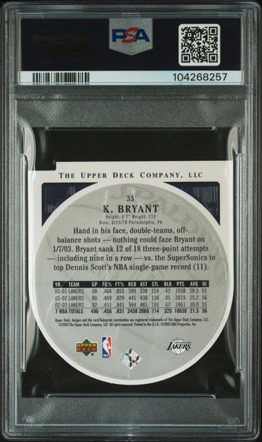 Kobe Bryant 2003 Upper Deck Standing O! Embossed Die-Cut PSA 10