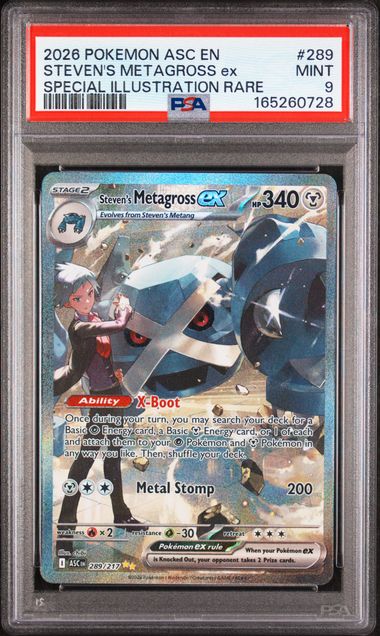 Steven's Metagross ex Pokemon Ascended Heroes Special Illustration rare #289/217 PSA 9