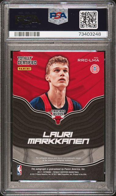 Lauri Markkanen 2017 Panini Totally Certified Rookie Roll Call Auto PSA 9