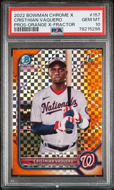 Cristhian Vaquero 2022 Bowman Chrome X Orange X-fractor #'d 4/5 PSA 10