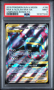 Muk & Alolan Muk GX Pokémon Unbroken Bonds Full Art #196/214 PSA 9