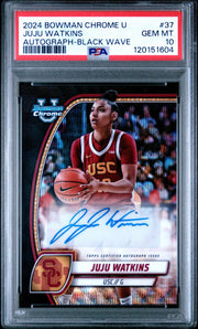 JuJu Watkins 2025 Bowman Chrome U autograph black wave refractor PSA 10
