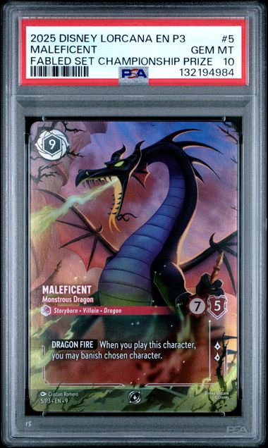 Maleficent: Monstrous Dragon 2025 Disney Lorcana P3 Promo #5 Fabled Set Championship Prize PSA 10