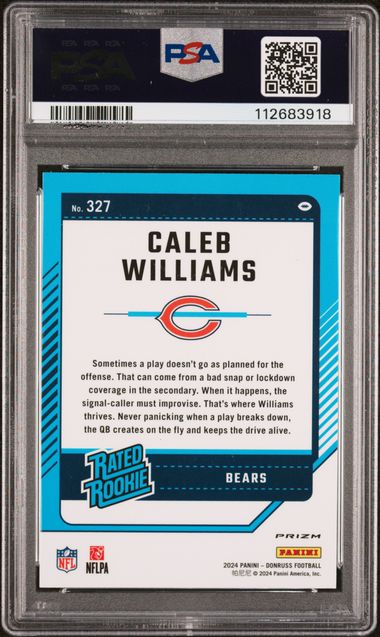Caleb Williams 2024 Donruss Optic-Preview Red Wave Prizm Rated Rookie PSA 9