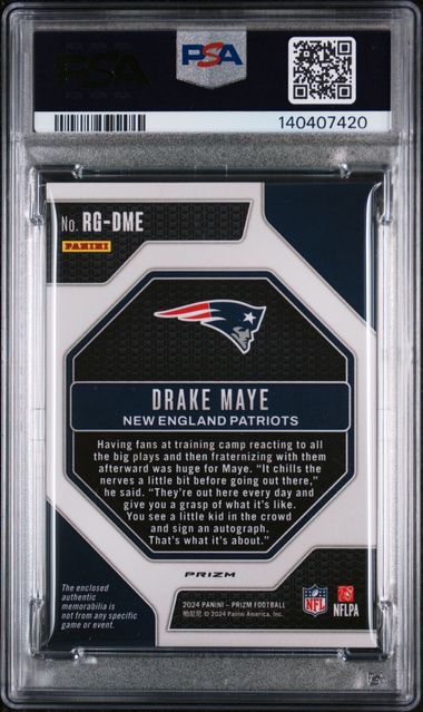 Drake Maye 2024 Panini Prizm Rookie Gear Neon Green Pulsar PSA 10