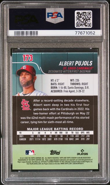 Albert Pujols 2022 Topps Stadium Club Chrome X-Fractor PSA 10
