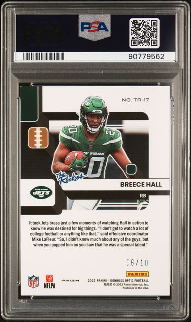 Breece Hall 2022 Optic The Rookies Gold #'d 6/10 PSA 9