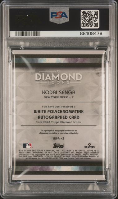 Kodai Senga 2023 Topps Diamond Icons White Polychromatink autograph rookie card #'d 15/15 PSA 9 AUTO 10