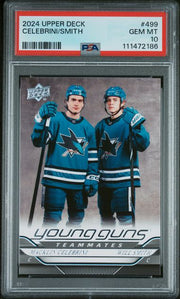 Macklin Celebrini Will Smith 2024 Upper Deck Series 2 Young Guns TeamMates PSA 10
