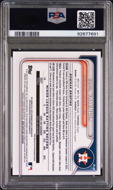 Esmil Valencia 2024 Bowman 1st Bowman Chrome Autograph PSA 10