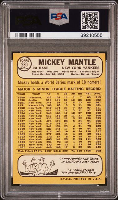 Mickey Mantle 1968 Topps 