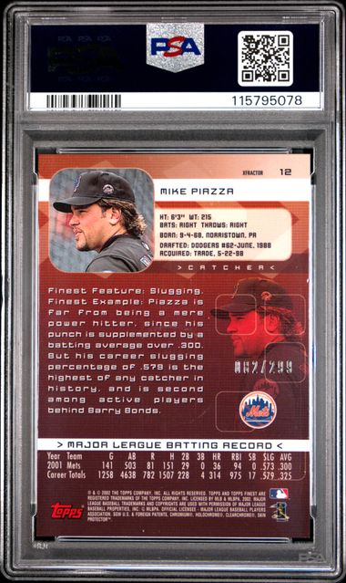 Mike Piazza 2002 Topps Finest Xfractor #'d 082/299 PSA 9