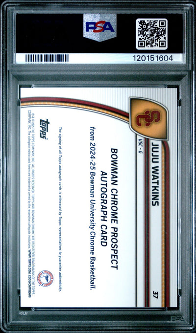 JuJu Watkins 2025 Bowman Chrome U autograph black wave refractor PSA 10