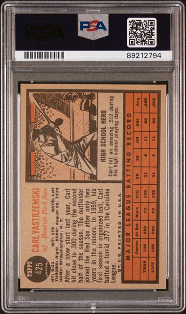 Carl Yastrzemski 1962 Topps #425 PSA 6