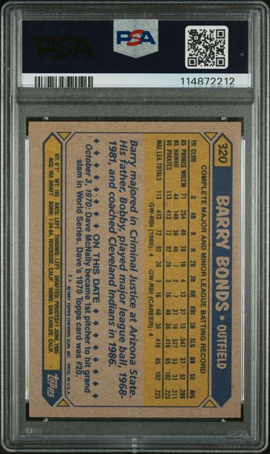 Barry Bonds 1987 Topps #320 PSA 8