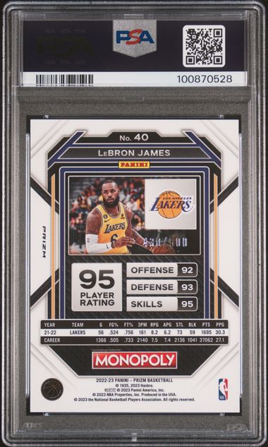 LeBron James 2022 Panini Prizm Monopoly Gold Money Shimmer prizm #'d 430/500 PSA 9