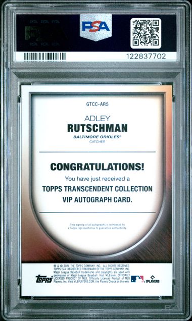 Adley Rutschman 2023 Topps Transcendent Collection VIP Auto #'d 15/25 PSA 9
