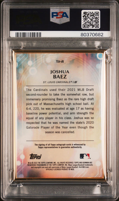 Joshua Baez 2022 Bowman Transcendent autograph blue #'d 04/10 PSA 6