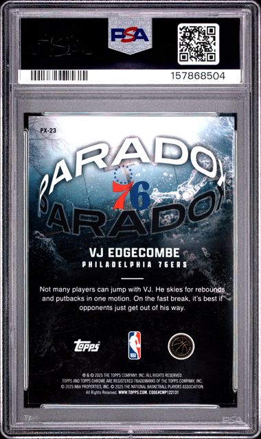 VJ Edgecombe 2025-26 Topps Chrome Paradox RC PSA 9