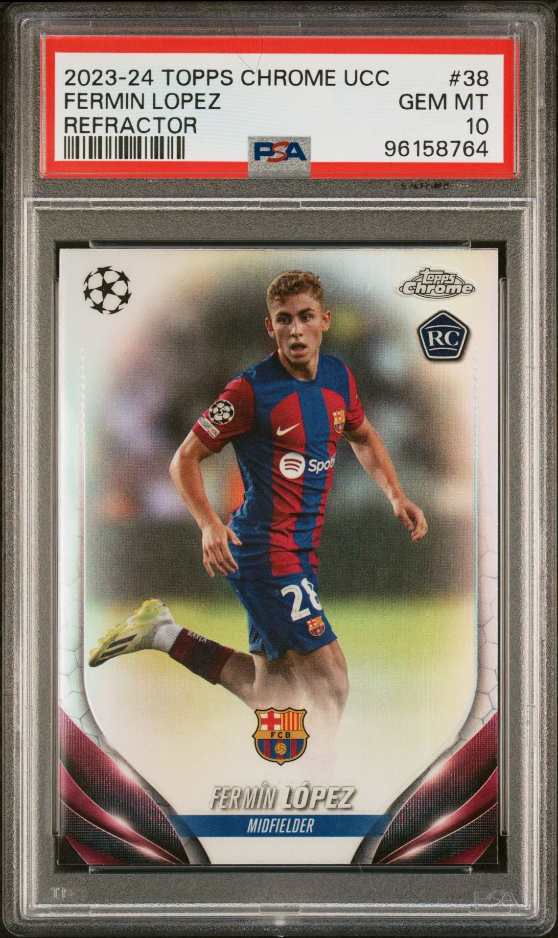 Fermin Lopez 2023-24 Topps Chrome UEFA refractor rookie card PSA 10
