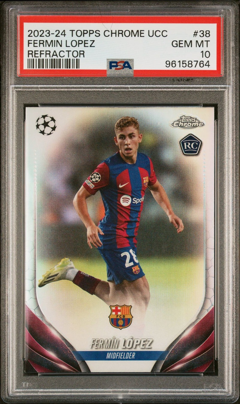 Fermin Lopez 2023-24 Topps Chrome UEFA refractor rookie card PSA 10