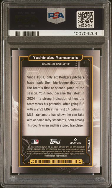 Yoshinobu Yamamoto 2024 Topps Chrone Cosmic Planetary Pursuit The Sun PSA 10