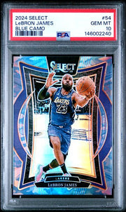 LeBron James 2024 Panini Select Blue Camo #'d 29/99 PSA 10