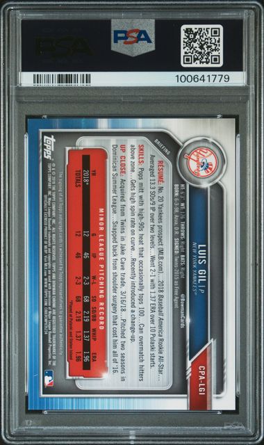 Luis Gil 2019 Bowman Chrome 1st Bowman Autograph PSA 10