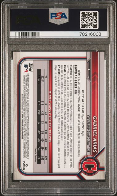 Gabrial Arias 2022 Bowman Chrome X Green X-Fractor #'d 12/31 PSA 6