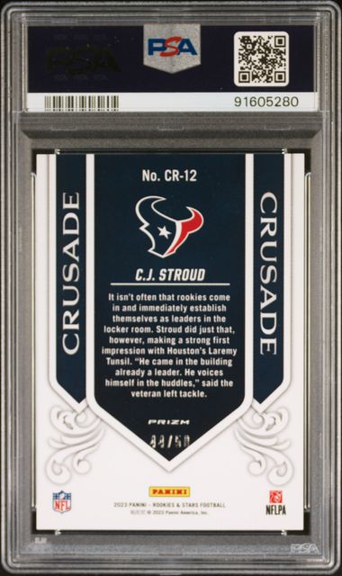 CJ Stroud 2023 Panini Rookies & Stars Crusade-Blue #'d 44/50 PSA 9
