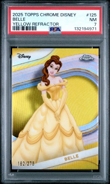 Belle 2025 Topps Chrome Disney #125 Yellow Refractor /275 PSA 7