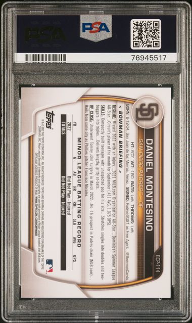 Daniel Montesino 2023 Bowman Chrome Prospect Red Refractor #'d 1/5 PSA 9