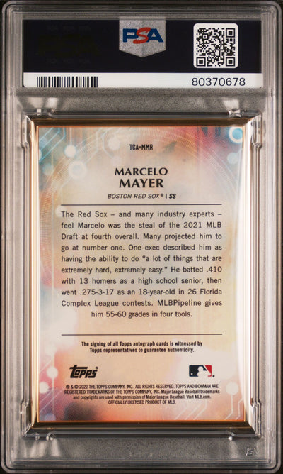 Marcelo Mayer 2022 Bowman Transcendent autograph emerald #'d 2/5 PSA 10
