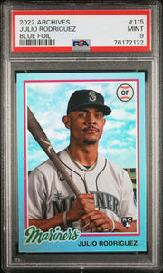 2022 Topps Archives Julio Rodriguez RC Blue Foil 19/25 PSA 9
