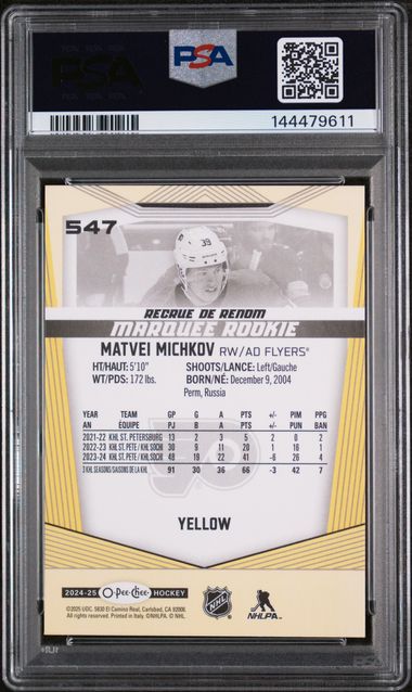 Matvei Michkov 2024 O-Pee-Chee Marquee Rookie Yellow Border PSA 10