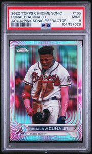 Ronald Acuna Jr. 2022 Topps Chrome Sonic Aqua/Pink Sonic Refractor #'d 005/199 PSA 9