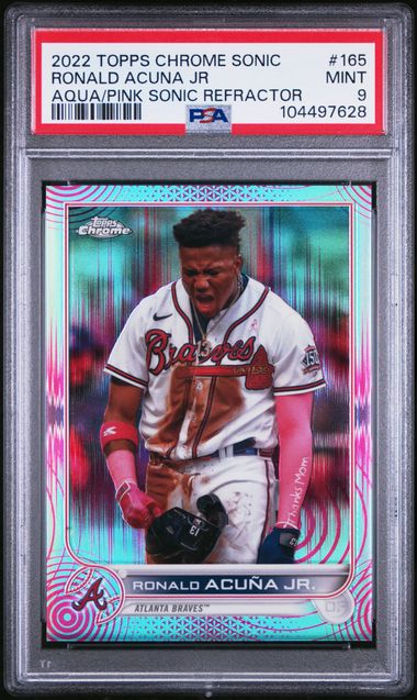 Ronald Acuna Jr. 2022 Topps Chrome Sonic Aqua/Pink Sonic Refractor #'d 005/199 PSA 9