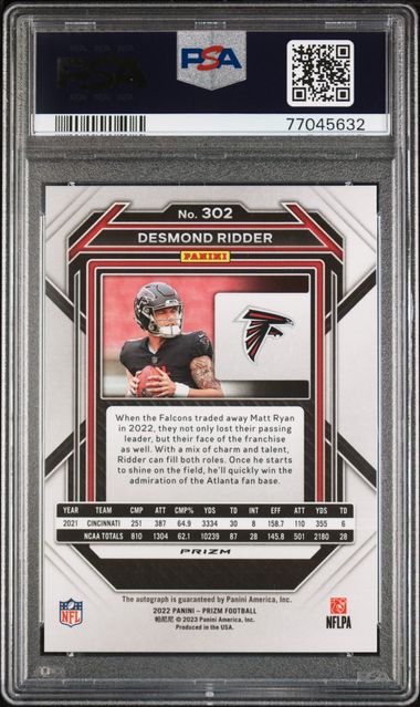 Desmond Ridder 2022 Prizm Autograph PSA 10