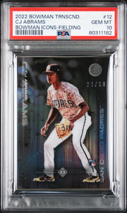 CJ Abrams 2022 Bowman Transcendent Collection Bowman Icons /50 Fielding PSA 10