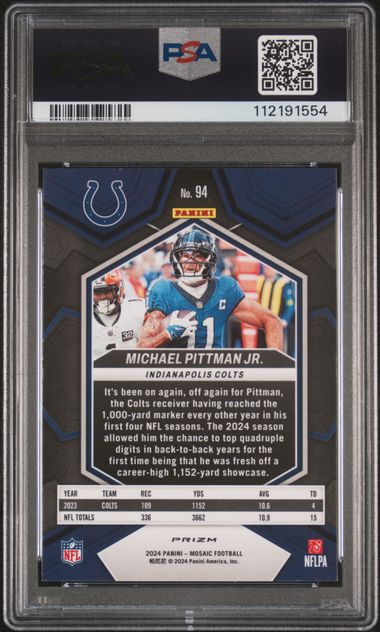 Michael Pittman Jr. 2024 Mosaic Genesis SP PSA 10